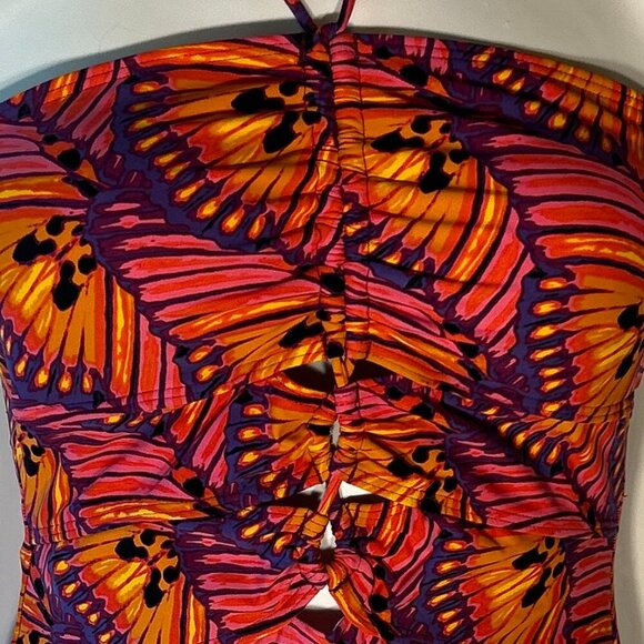 Jantzen SZ L Tropical Print Tummy Control Swimsuit Butterflies 80s Beach Swim 90 - Picture 3 of 8